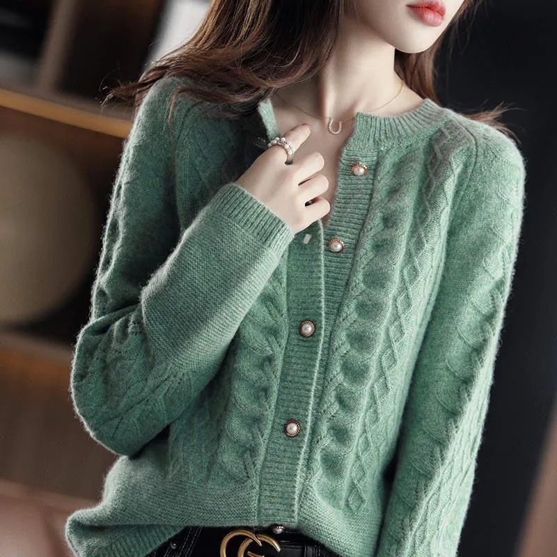 Wool Coat Peacoat - Cardigan en tricot vintage pour femme,