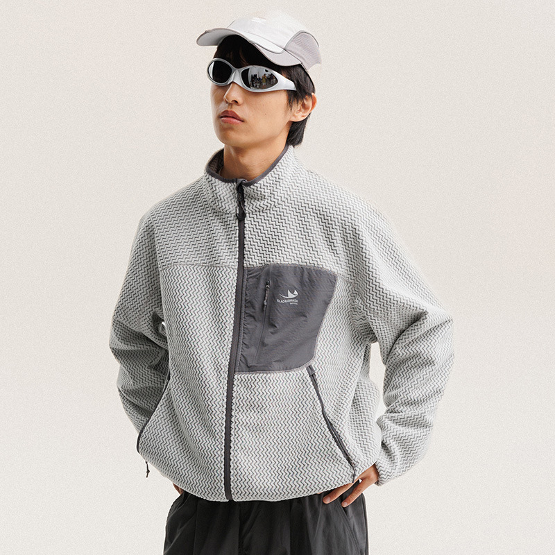 Wool Coat Peacoat - Veste polaire à rayures ondulées pour