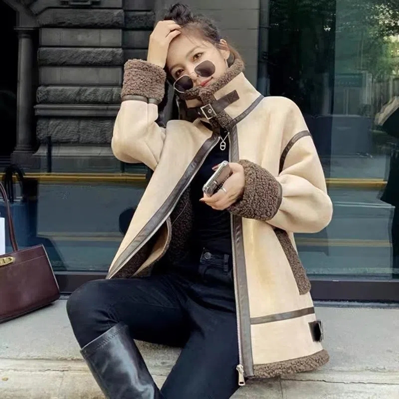 Wool Coat Peacoat - Manteau en fourrure d'agneau polyvalent pour