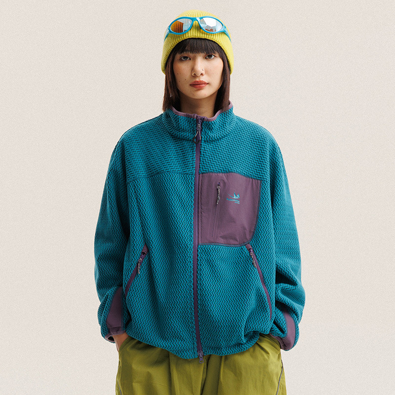 Veste polaire à rayures ondulé - Wool Coat Peacoat avis et prix